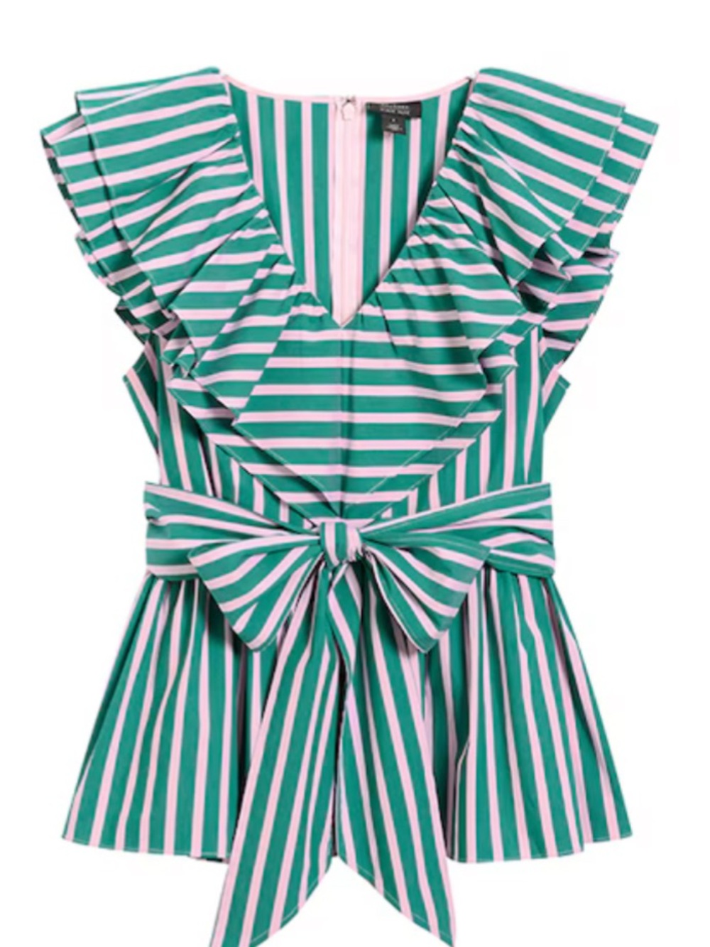 ✅🏁👛🏳️‍⚧️Halogen Green & Pale Pink Striped Ruffle Peplum Top - Picture 2 of 6